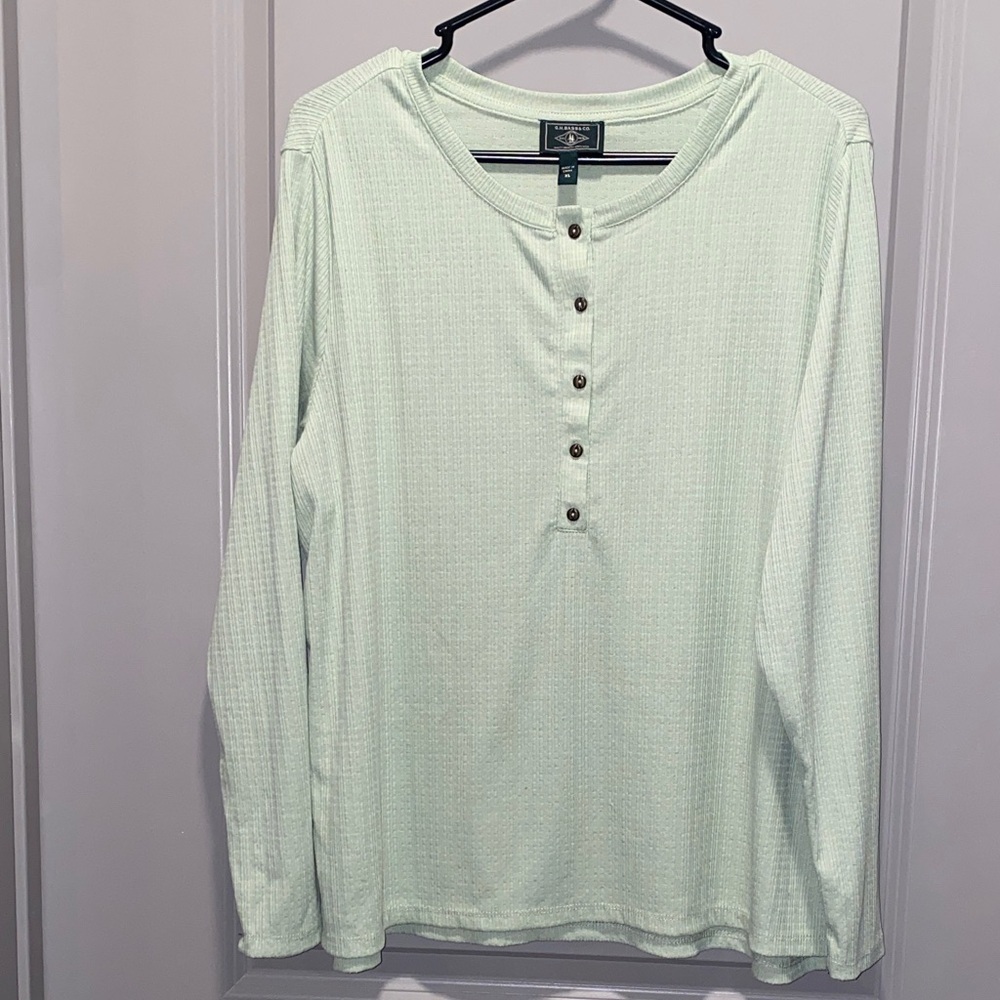 GH Bass Light Green Waffle Knit Henley Long Sleeve Casual Top XL